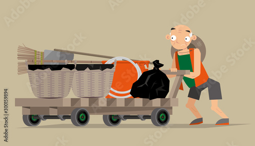 Vector illustration of a waste collector in Hong Kong