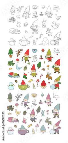  ute cartoon gnomes. New Year s set. Christmas elves. Vector