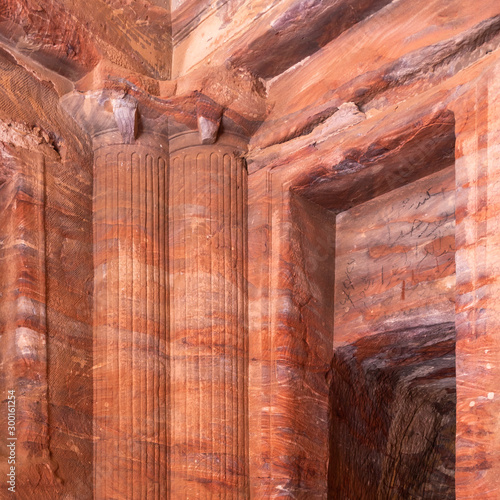 Detail of the architectural decorations in the Triclinium of the Roman Soldier Tomb, Petra, Jordan photo