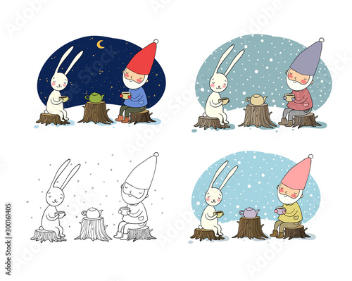  ute cartoon gnomes. New Year s set. Christmas elves. Vector