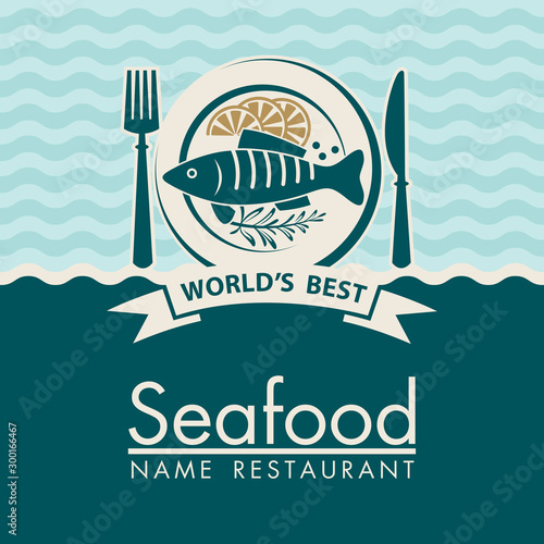seafood menu design with fish on plate