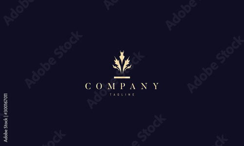Vector golden logo on which abstract image of hemp leaves.