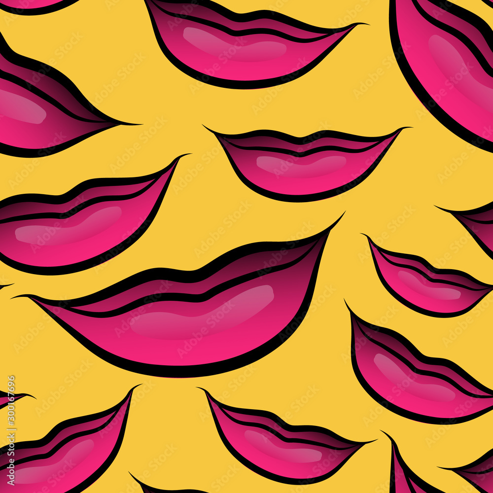 funny seamless pop art background with pink lips