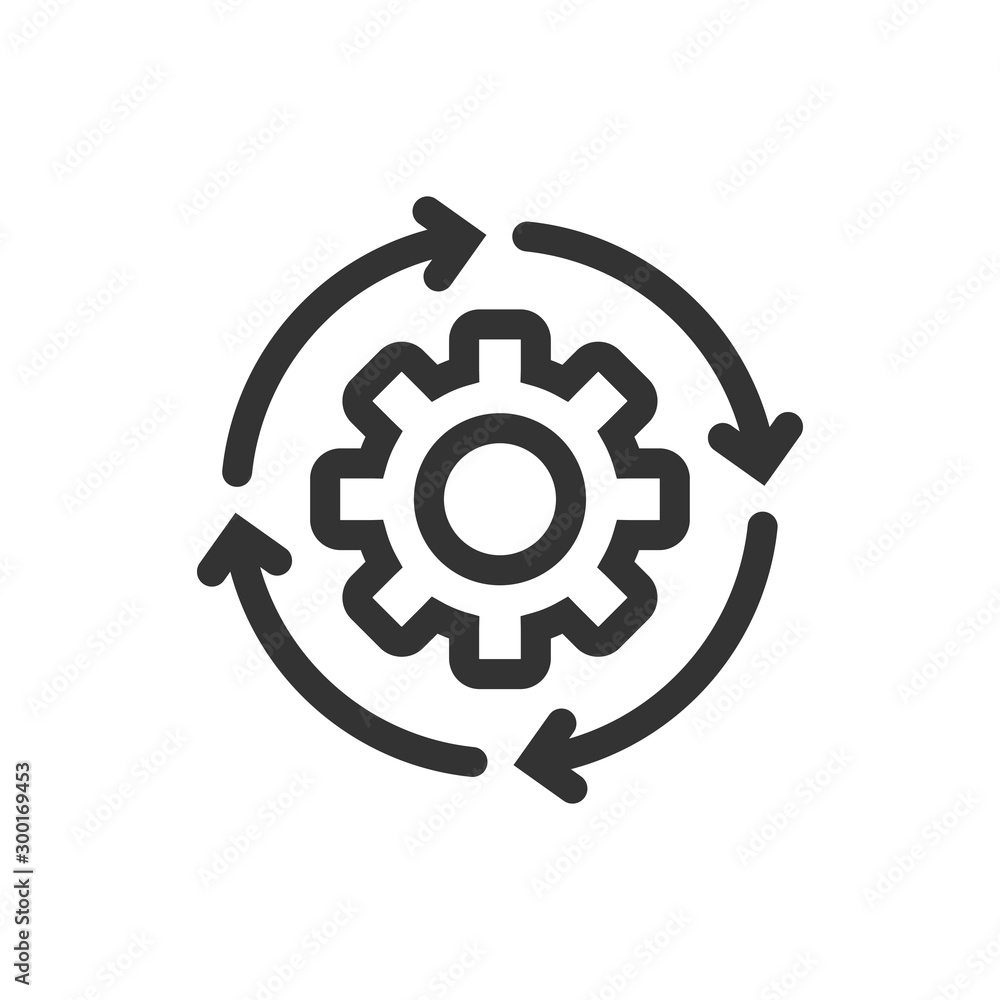 Workflow icon in flat style. Gear effective vector illustration on white isolated background. Process organization business concept. - obrazy, fototapety, plakaty 