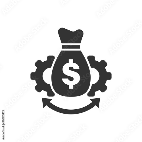Money optimization icon in flat style. Gear effective vector illustration on white isolated background. Finance process business concept.