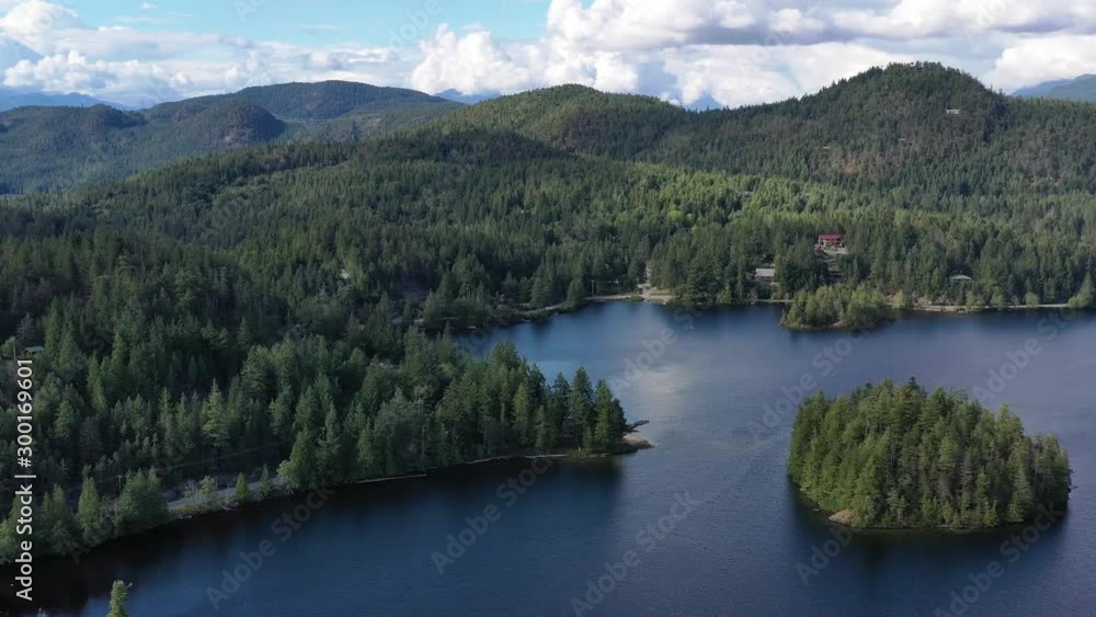 Aerial View at Mountain Lake with Blue Sky in British Columbia, Canada. 4K. Aerial View at Mountain Lake with Blue Sky in British Columbia, Canada. 4K.