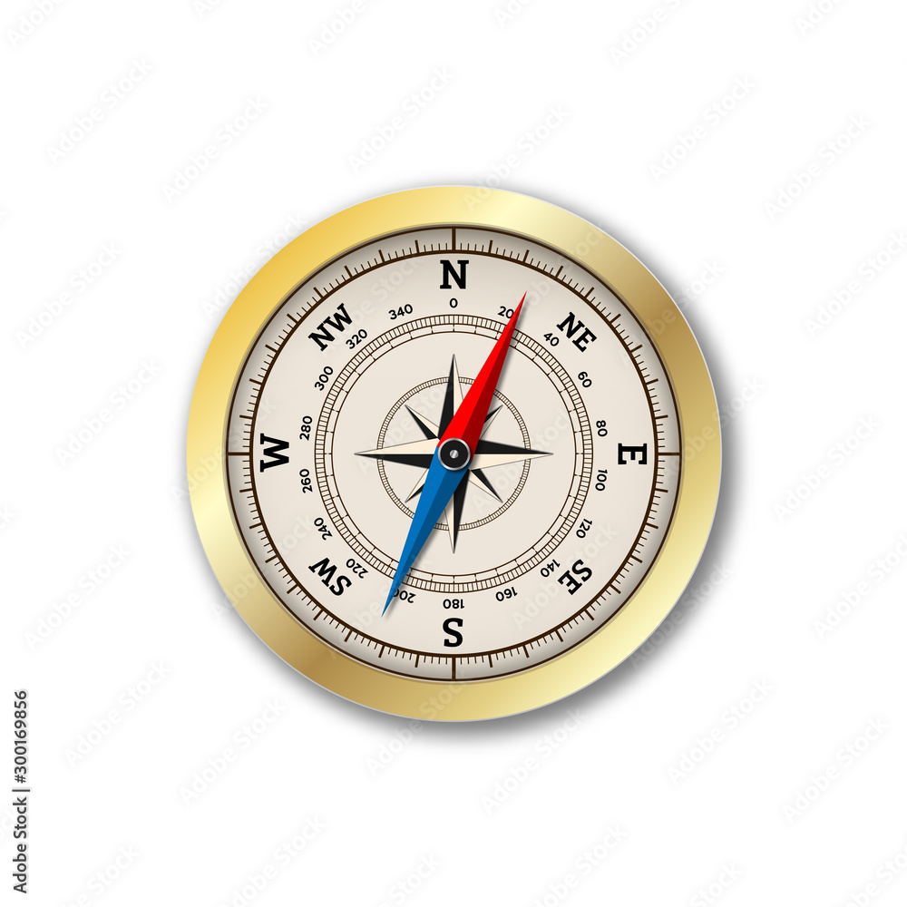 Realistic Compass isolated on white background. Vector Illustration.