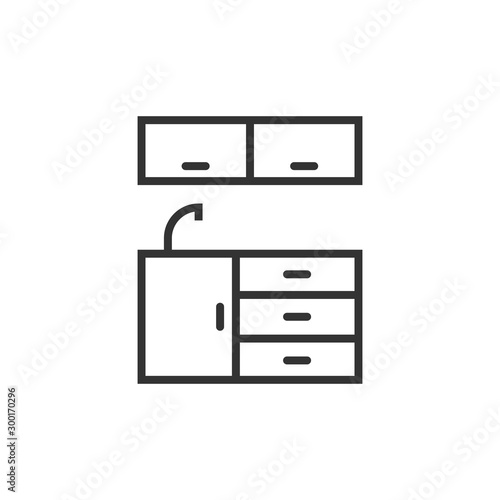 Kitchen furniture icon in flat style. Cuisine vector illustration on white isolated background. Cooking room business concept.