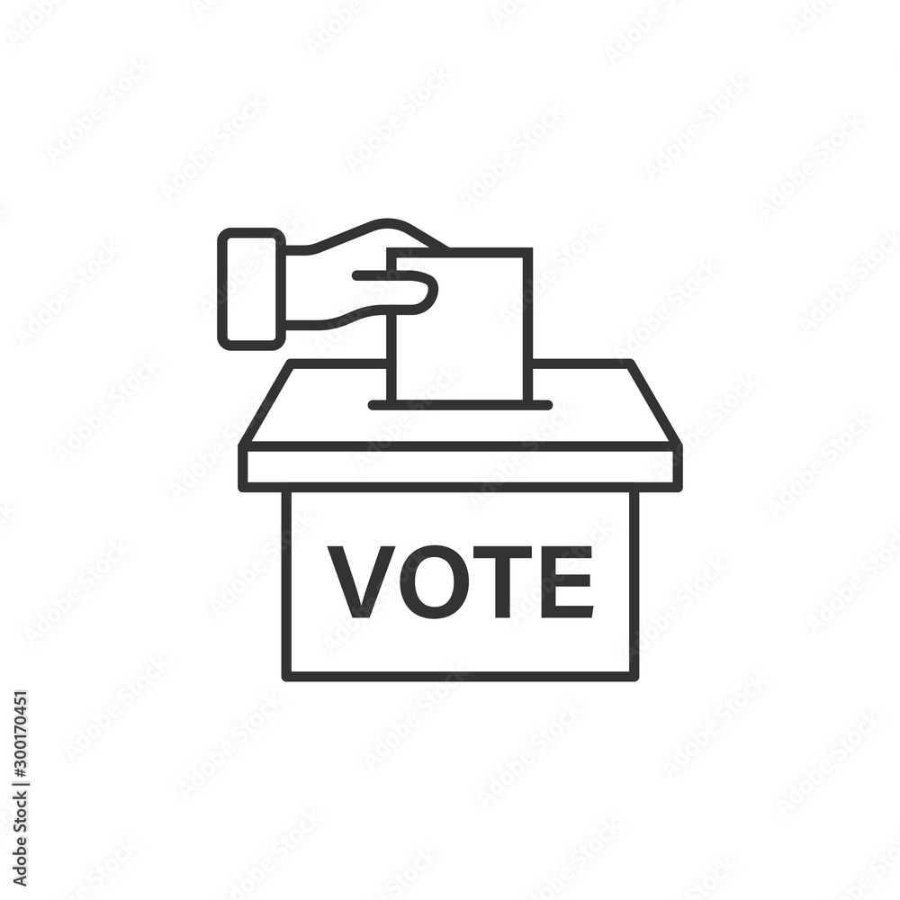 Vote icon in flat style. Ballot box vector illustration on white isolated background. Election business concept. Vote icon in flat style. Ballot box vector illustration on white isolated background. Election business concept.