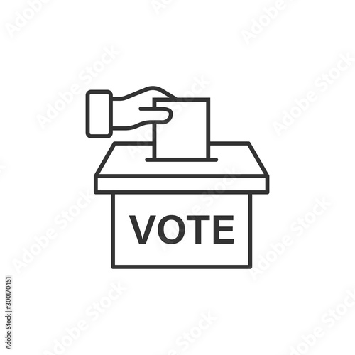Vote icon in flat style. Ballot box vector illustration on white isolated background. Election business concept.