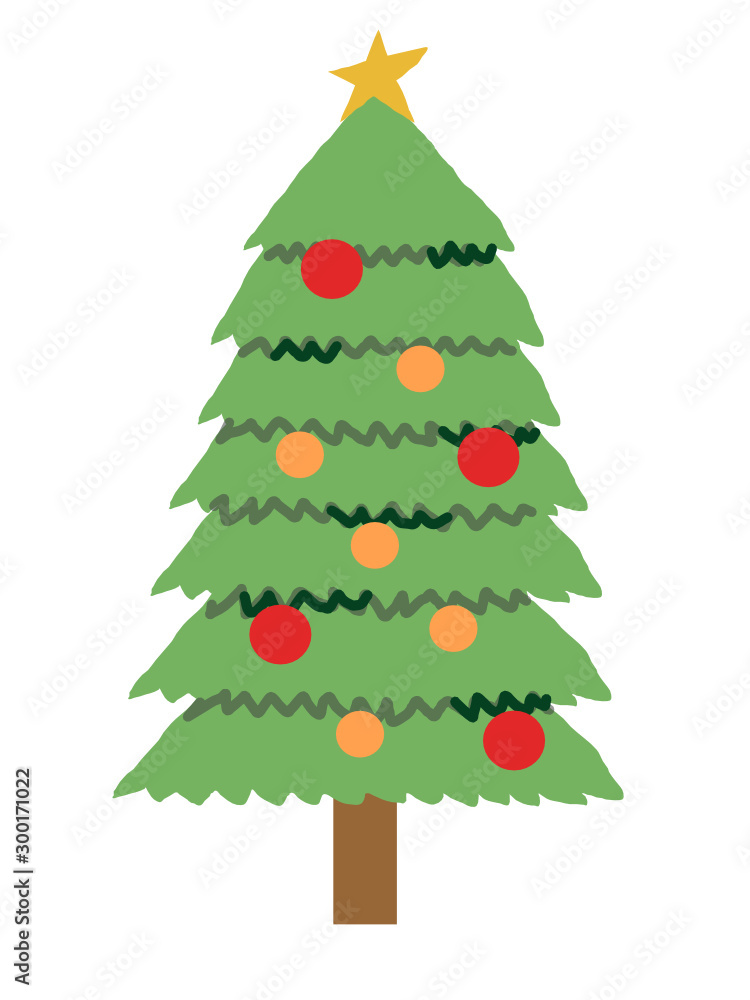 cartoon cute Christmas tree with decorate ball