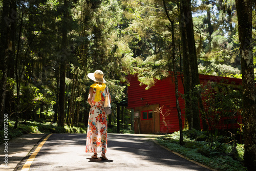 woman hiking in the forest at Xitou