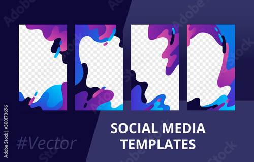 Modern design backgrounds for social media banner with gradient fluid wave shapes. Set of editable stories frame templates. Trendy minimalist mockup for blog or shop. Vector illustration