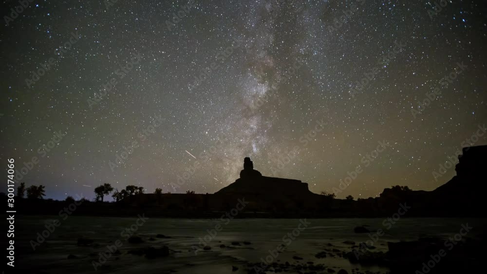 Star timelapse panning with the milky way in Utah over the Green River from Swaseys Beach. Star timelapse panning with the milky way in Utah over the Green River from Swaseys Beach.