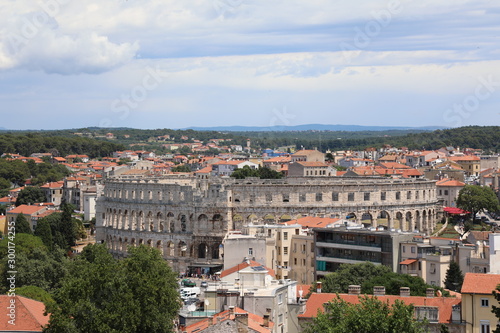 View over city Pula with its majestic arena