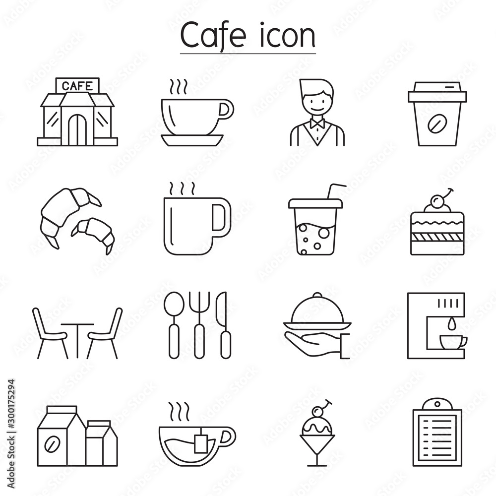 Coffee shop icons set in thin line style Coffee shop icons set in thin line style