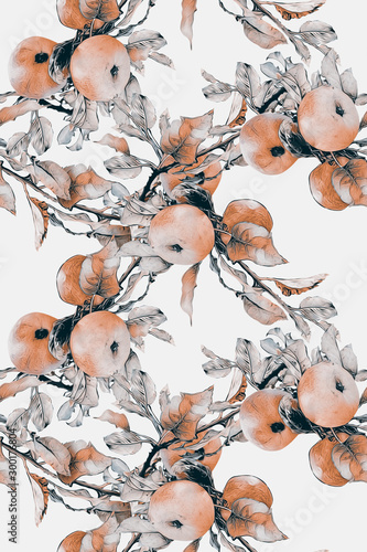 Apple branch seamless pattern.