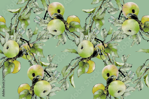 Apple branch seamless pattern.