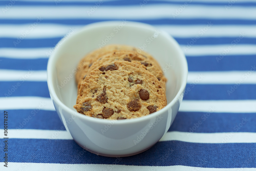 Homemade chocolate cookies in a porcelain plate. Closeup. Homemade chocolate cookies in a porcelain plate. Closeup.