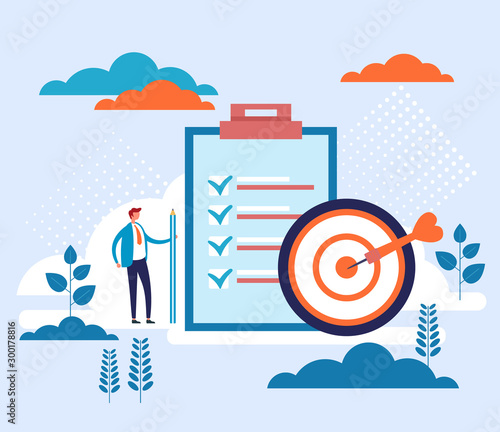 Business target and to do list concept. Vector flat graphic design cartoon illustration