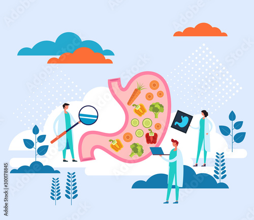 Stomach health gastroenterology concept. Vector flat graphic design cartoon illustration