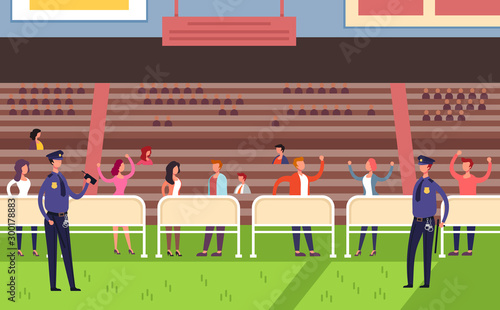 Stadium event arena with crowd people fans. Vector flat graphic design cartoon illustration
