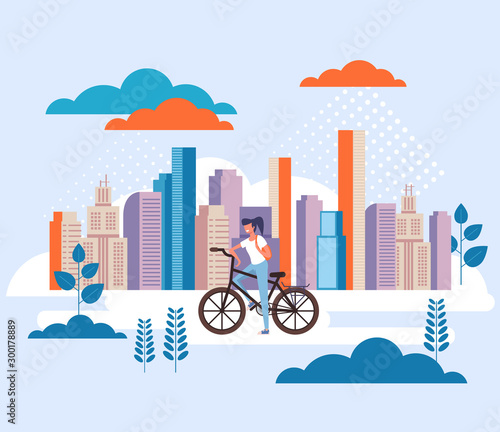 Sport woman character riding bicycle. Cycling concept. Vector flat graphic design cartoon illustration