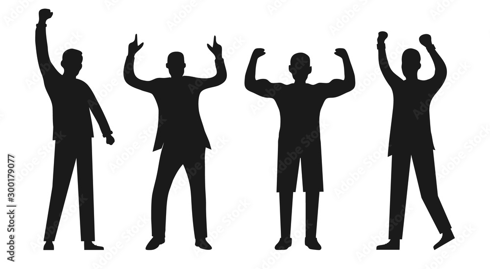 Silhouettes of successful people isolated on white. Successful people, confident people. Men are winners. Vector, cartoon illustration of success.