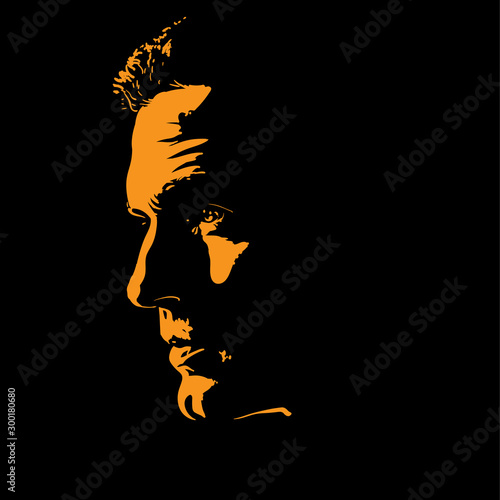 Man portrait silhouette in backlight. Contrast face. Vector. Illustration.