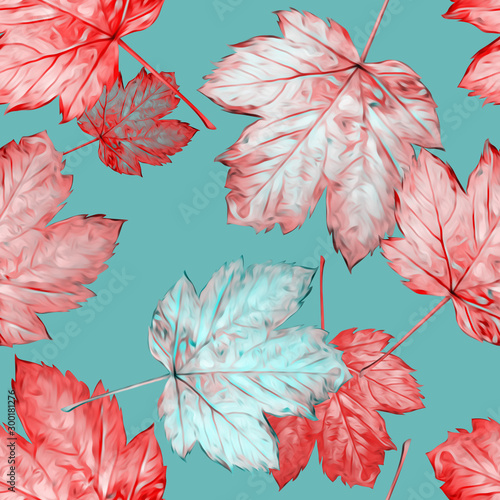 Maple leaves seamless pattern. Watercolor background.