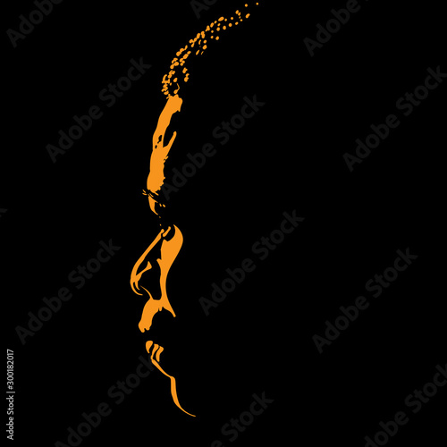 African Man portrait silhouette in contrast backlight. Vector.