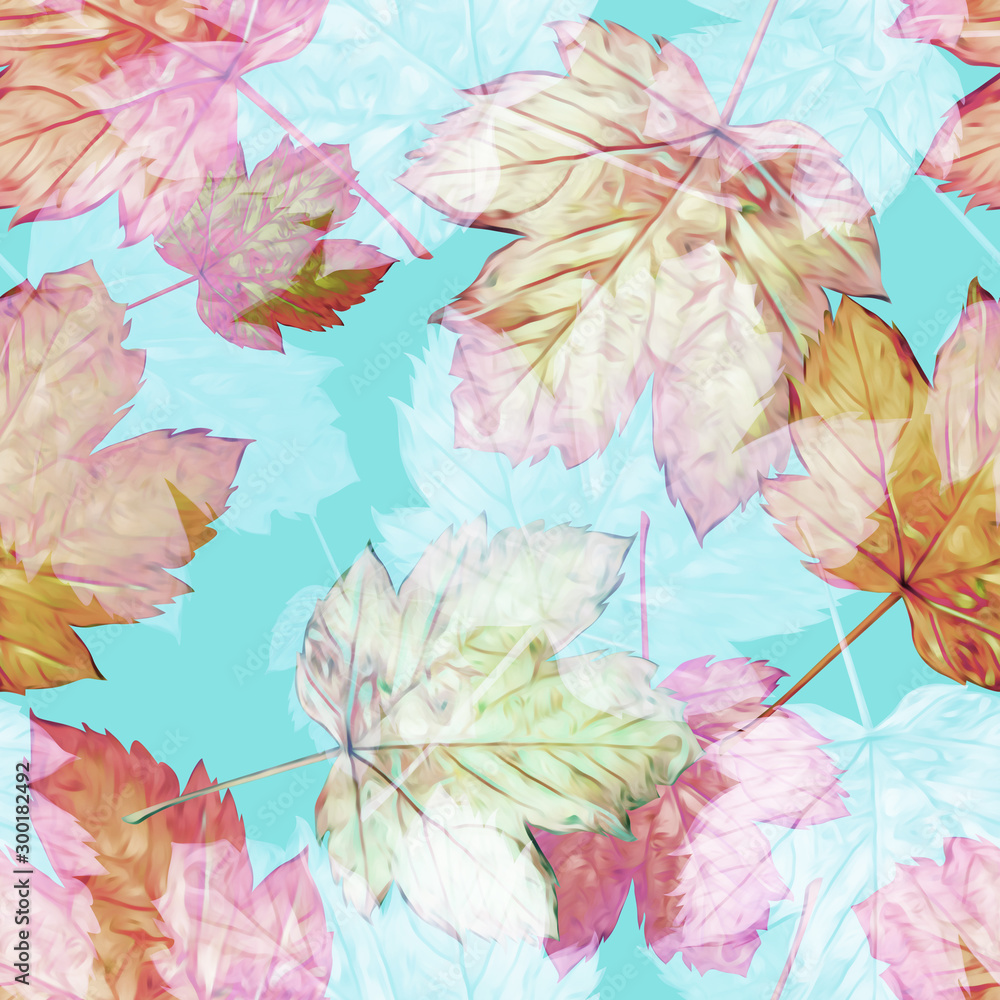 Maple leaves seamless pattern. Watercolor background.