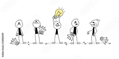Doodle stick figure: Group of men. Searching ideas.