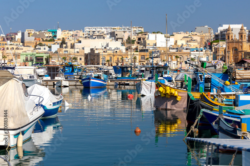 Marsaxlokk. Traditional boats Luzzu in the old harbor.