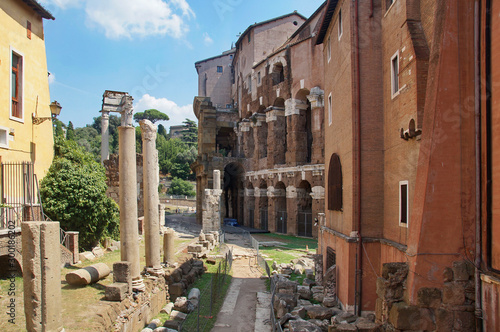 Photo of Marcello Theater and Temple of Apollo Medicus Sosianus, view from Via del Teatro di Marcello, Rome, Italy photo