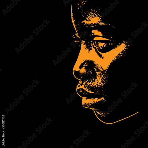 African woman portrait silhouette in contrast backlight. Vector. Illustration.