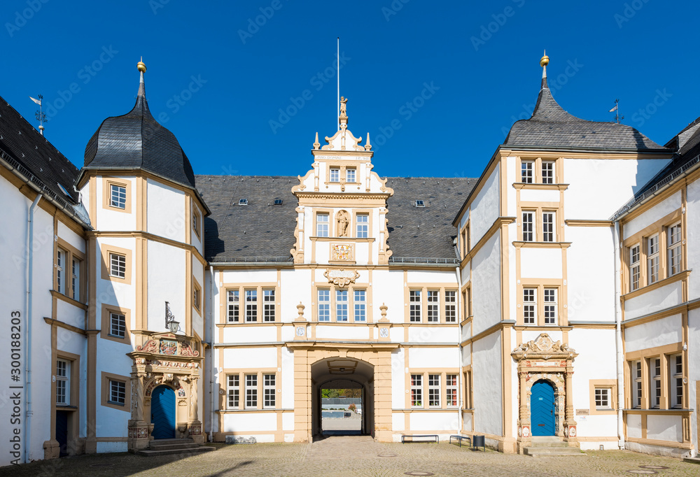 Neuhaus Castle, former residence of bishop princes, is quite a famous Renaissance castle near Paderborn. North Rhine-Westphalia, Germany, Europe