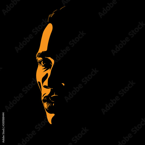 African Man portrait silhouette in contrast backlight. Vector.