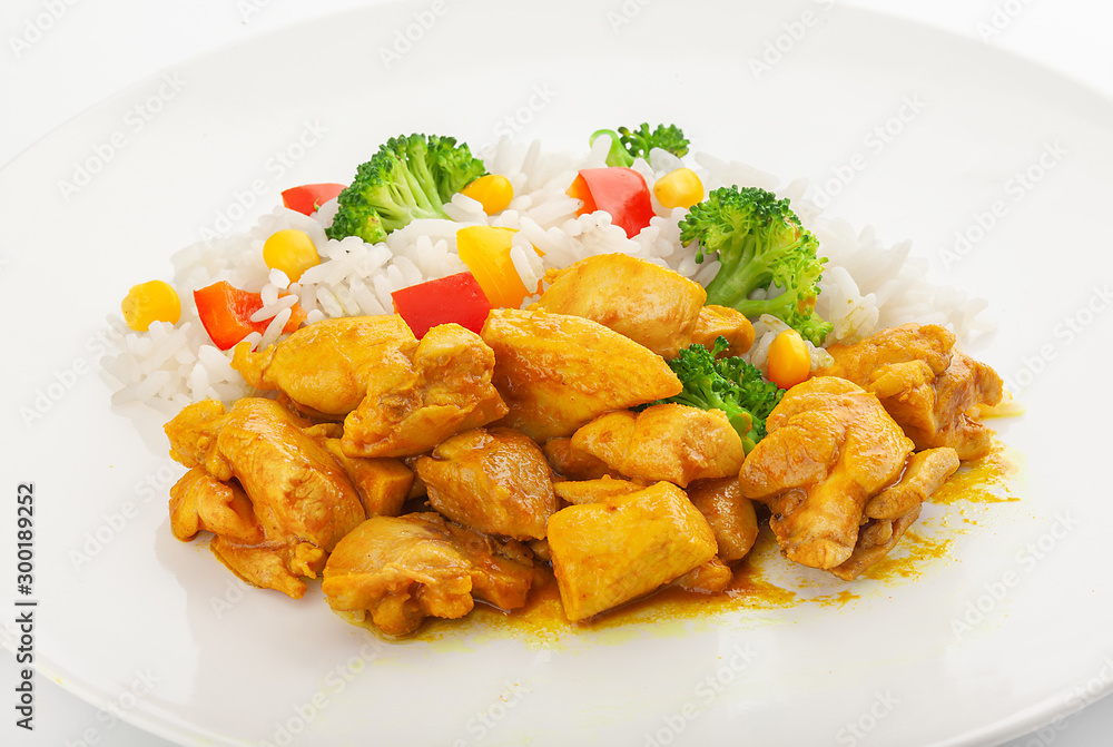 Chicken curry with rice and vegetables