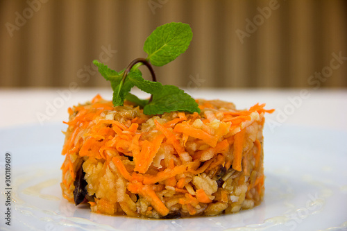 salad grated from fresh natural fruits and vegetables, healthy and proper nutrition, restaurant serving photo