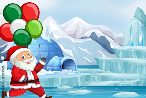 Christmas scene with Santa and balloons