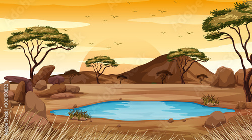 Background scene with pond in the desert land