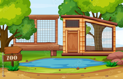 Background scene of zoo park with empty cages