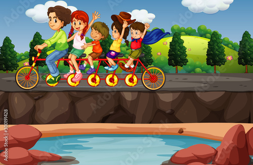 Scene with people riding on tandem bike