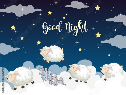 Background scene of sheeps jumping over fence