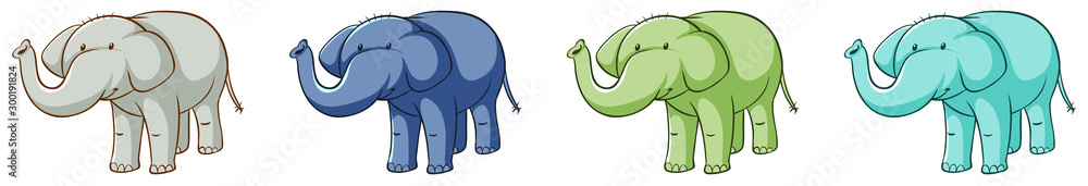 Fototapeta premium Cute elephants in four colors