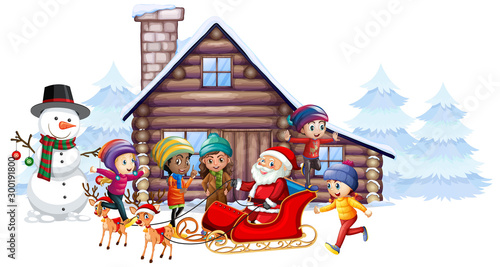 Christmas scene with Santa and children © GraphicsRF