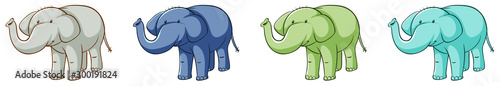Cute elephants in four colors