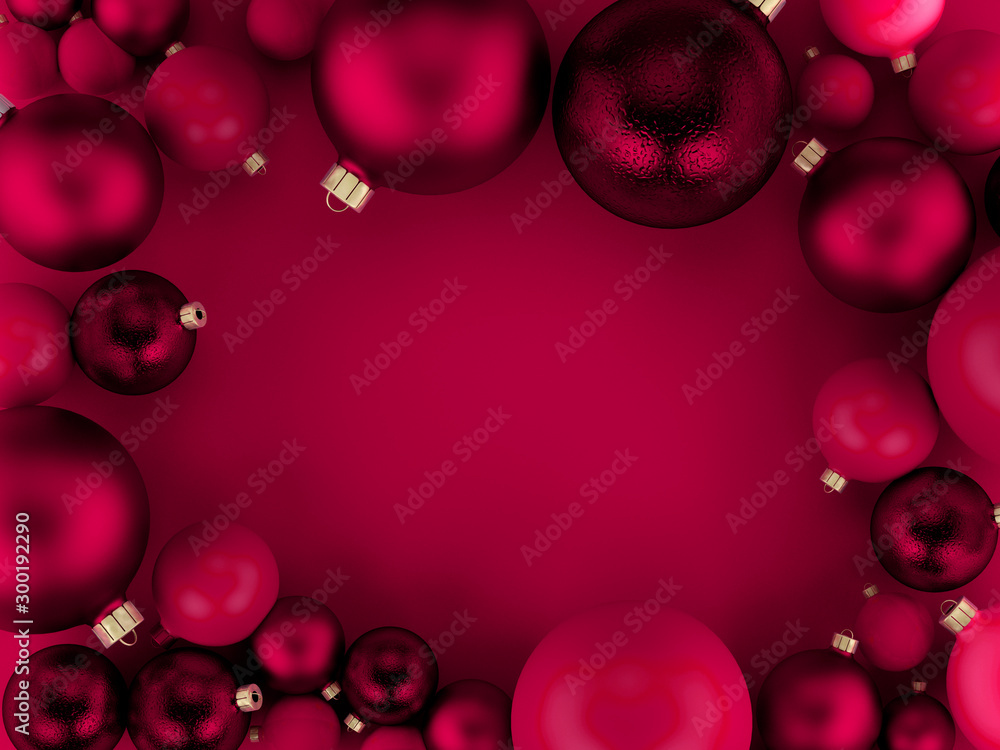 3D Illustration, Christmas balls background greeting card with copy space