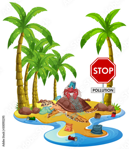 Poster design with trash on the island